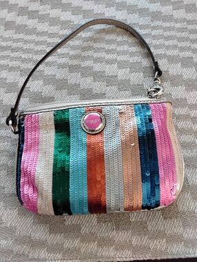 Coach Legacy Stripe Sequin Wristlet Y2K